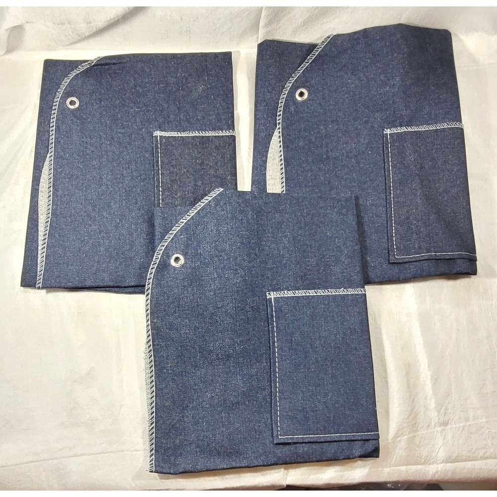 3 Ansell Industrial Work Shop Denim Blue 36" Bib Aprons w/ Pockets